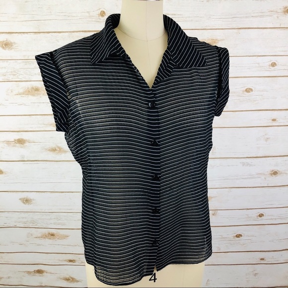 Armani Collezioni Tops - Armani Colleziono Black & White Stripe Sheer Top